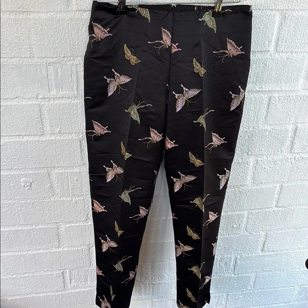 Vintage Sans Souci Satin Butterfly Pink and Green High Rise Ankle Pants M